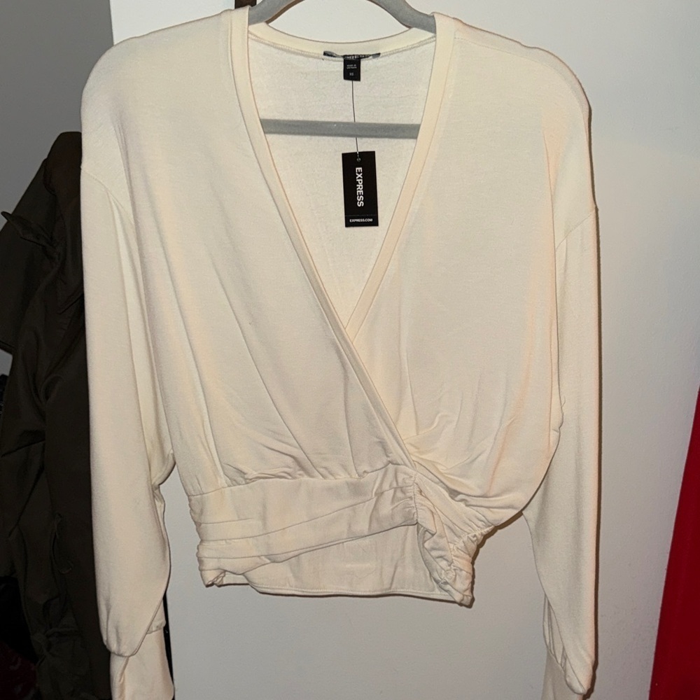 Express Ivory Wrap Blouse